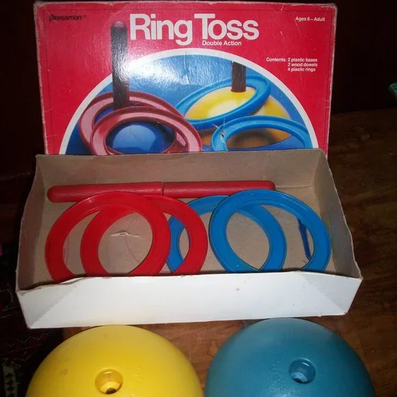 Ring Toss Game Vintage Pressman Toy Corp Outdoor Game Plastic Red Blue Nice Box - Picture 1 of 5